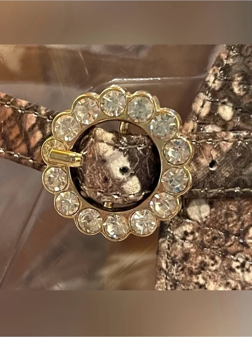 Womens Brown Snake-Print Wedge Sandals with Rhinestone Buckle